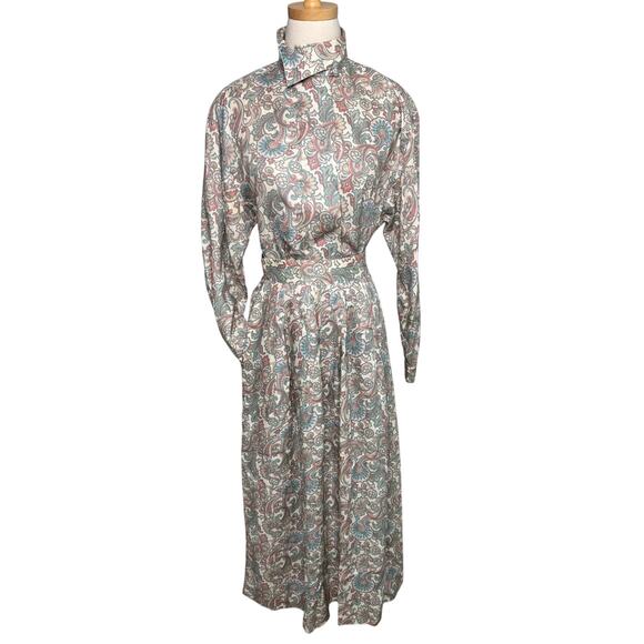 David Brooks vintage matching top skirt secretary set paisley pastel size S - Picture 2 of 7
